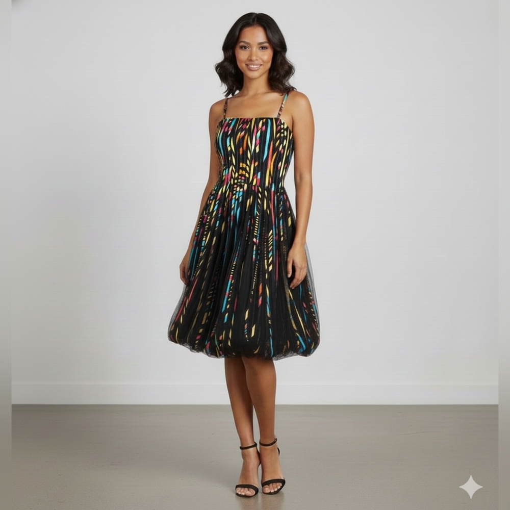 Frank Lyman Colorful Ribbon A Line Cocktail Bubble Y2K Inspired Dress - Sz 4